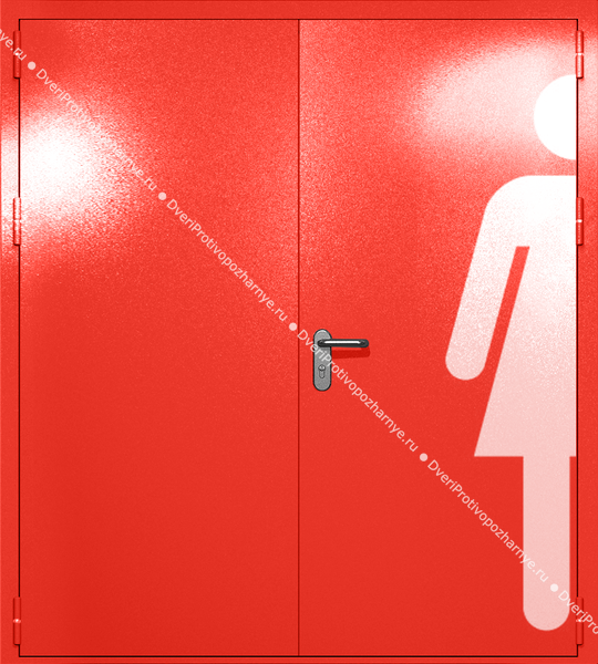 Двупольная глухая дверь ei-60 с обозначением санузла (цвет красный RAL 3020) Двупольная глухая дверь ei-60 с обозначением санузла (цвет красный RAL 3020)