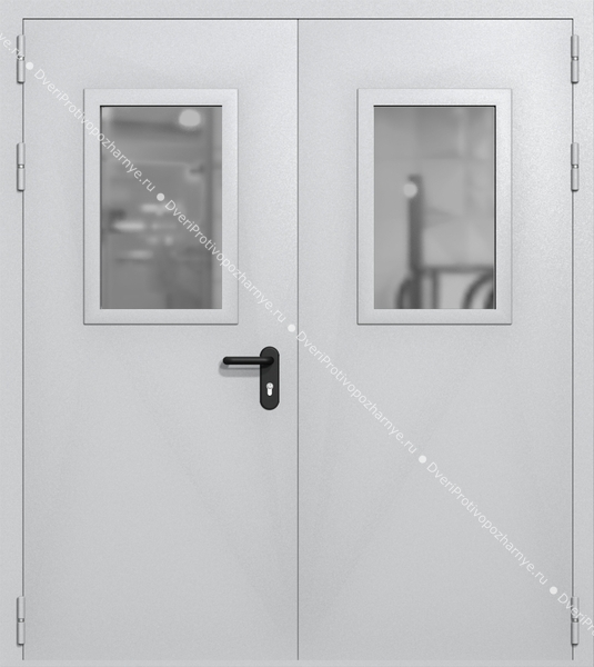 Двупольная дверь ei-60 со стеклами 600x400 (цвет светло-серый RAL 7047) Двупольная дверь ei-60 со стеклами 600x400 (цвет светло-серый RAL 7047)