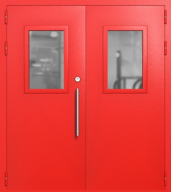 Двупольная техническая дверь со стеклами 600x400 (цвет красный RAL 3020) Двупольная техническая дверь со стеклами 600x400 (цвет красный RAL 3020)