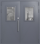Двупольная техническая дверь со стеклами 600x400 (цвет темно-серый RAL 7015)