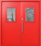 Двупольная техническая дверь со стеклами 600x400 (цвет красный RAL 3020)