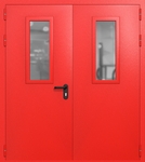 Двупольная дверь ei-60 со стеклами 700x300 (цвет красный RAL 3020)