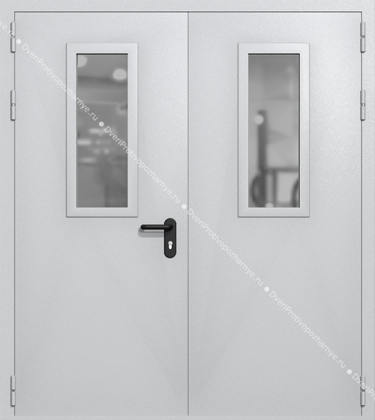 Двупольная дверь ei-60 со стеклами 700x300 (цвет светло-серый RAL 7047) Двупольная дверь ei-60 со стеклами 700x300 (цвет светло-серый RAL 7047)