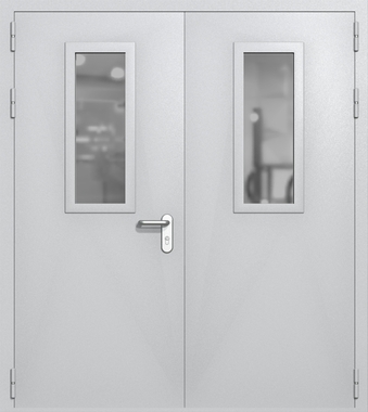 Двупольная дверь ei-60 со стеклами 700x300 и ручками хром (цвет светло-серый RAL 7047) Двупольная дверь ei-60 со стеклами 700x300 и ручками хром (цвет светло-серый RAL 7047)