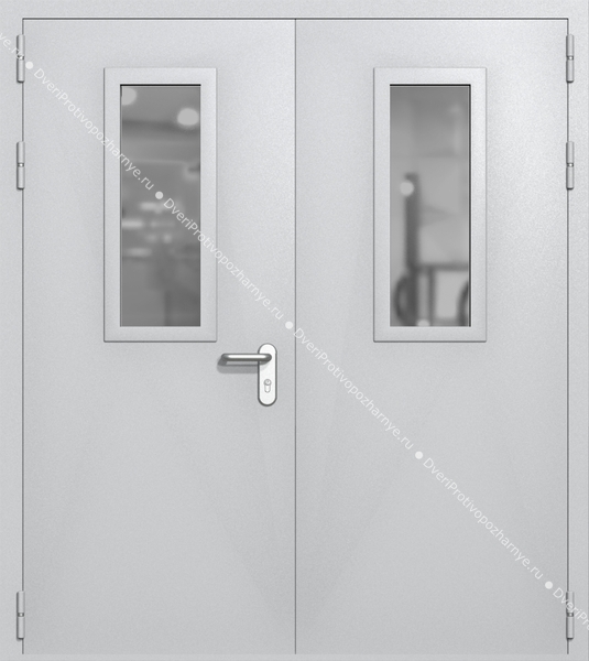 Двупольная дверь ei-60 со стеклами 700x300 и ручками хром (цвет светло-серый RAL 7047) Двупольная дверь ei-60 со стеклами 700x300 и ручками хром (цвет светло-серый RAL 7047)