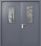 Двупольная дверь ei-60 со стеклами 700x300 и ручками хром (цвет темно-серый RAL 7015)