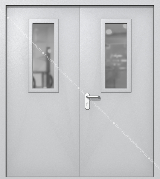 Двупольная дверь ei-60 со стеклами 700x300 и ручками хром (цвет светло-серый RAL 7047) Двупольная дверь ei-60 со стеклами 700x300 и ручками хром (цвет светло-серый RAL 7047)