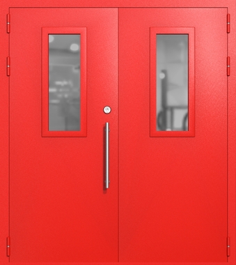 Двупольная техническая дверь со стеклами 700x300 (цвет красный RAL 3020) Двупольная техническая дверь со стеклами 700x300 (цвет красный RAL 3020)