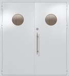 Двупольная техническая дверь с круглыми стеклами (цвет светло-серый RAL 7047)