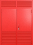 Двупольная глухая техническая дверь с верхней вставкой и вентиляцией (цвет красный RAL 3020)
