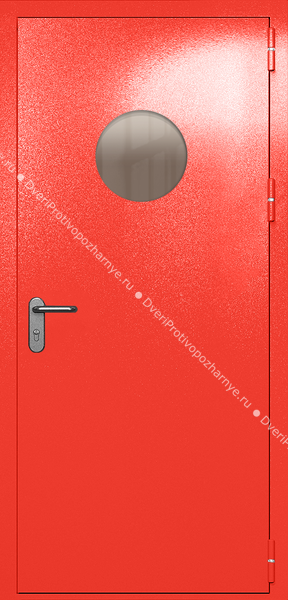 Однопольная дверь ei-60 с круглым стеклом и ручкой «антипаника» (цвет красный RAL 3020) Однопольная дверь ei-60 с круглым стеклом и ручкой «антипаника» (цвет красный RAL 3020)