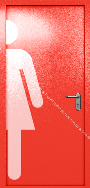 Однопольная глухая дверь ei-60 с обозначением санузла (цвет красный RAL 3020) Однопольная глухая дверь ei-60 с обозначением санузла (цвет красный RAL 3020)