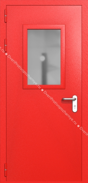 Однопольная дверь ei-60 со стеклом 600x400 и ручками хром (цвет красный RAL 3020) Однопольная дверь ei-60 со стеклом 600x400 и ручками хром (цвет красный RAL 3020)