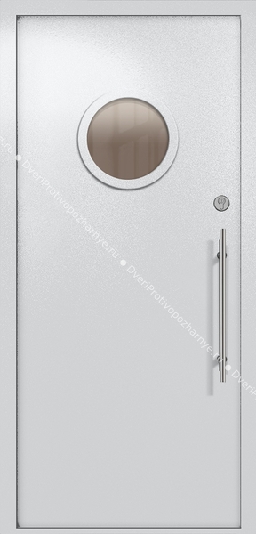 Однопольная техническая дверь с круглым стеклом (цвет светло-серый RAL 7047)