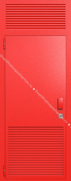 Однопольная глухая техническая дверь с верхней вставкой и вентиляцией (цвет красный RAL 3020)