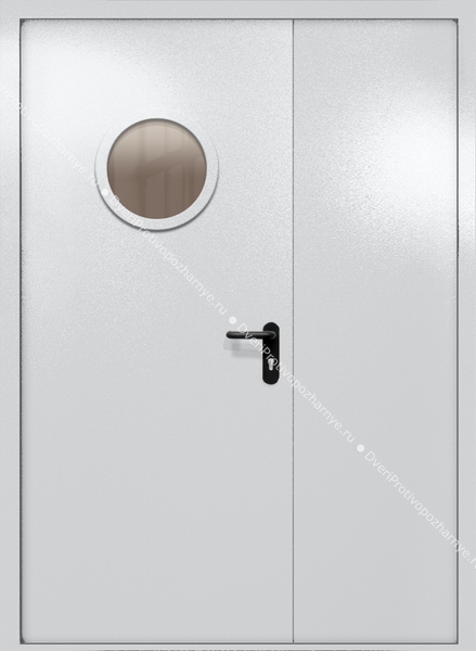 Полуторапольная дверь ei-60 с круглым стеклом (цвет светло-серый RAL 7047)