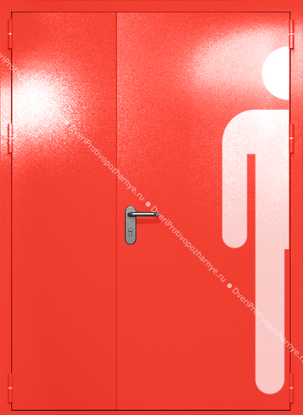 Полуторапольная глухая дверь ei-60 с обозначением санузла (цвет красный RAL 3020)