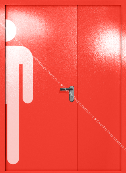 Полуторапольная глухая дверь ei-60 с обозначением санузла (цвет красный RAL 3020)