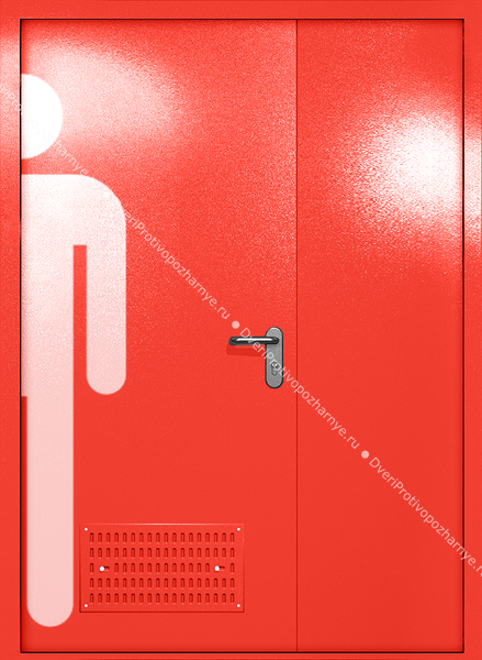 Полуторапольная глухая дверь ei-60 с обозначением санузла и вентиляцией (цвет красный RAL 3020)