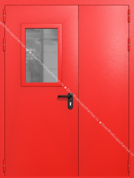 Полуторапольная дверь ei-60 со стеклом 600x400 (цвет красный RAL 3020)