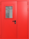 Полуторапольная дверь ei-60 со стеклом 600x400 (цвет красный RAL 3020)