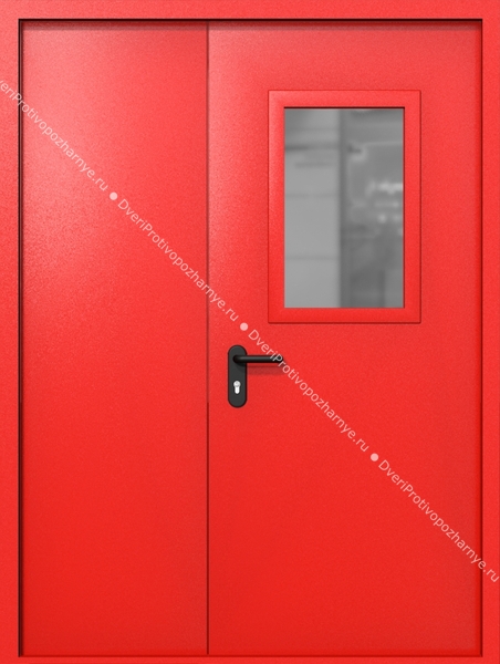 Полуторапольная дверь ei-60 со стеклом 600x400 (цвет красный RAL 3020)