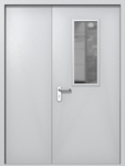 Полуторапольная дверь ei-60 со стеклом 700x300 и ручками хром (цвет светло-серый RAL 7047)