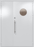 Полуторапольная техническая дверь с круглым стеклом (цвет светло-серый RAL 7047)
