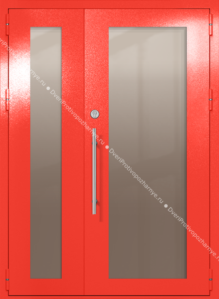 Полуторапольная техническая дверь с максимальными стеклами (цвет красный RAL 3020)