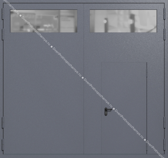 Распашные крупногабаритные ворота ei-60 с остеклением и калиткой (цвет темно-серый RAL 7015) Распашные крупногабаритные ворота ei-60 с остеклением и калиткой (цвет темно-серый RAL 7015)