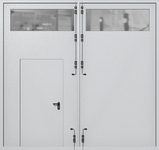 Распашные крупногабаритные ворота ei-60 с остеклением и калиткой (цвет светло-серый RAL 7047)