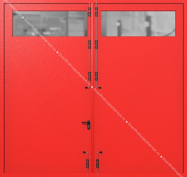 Распашные крупногабаритные ворота ei-60 с остеклением (цвет красный RAL 3020)
